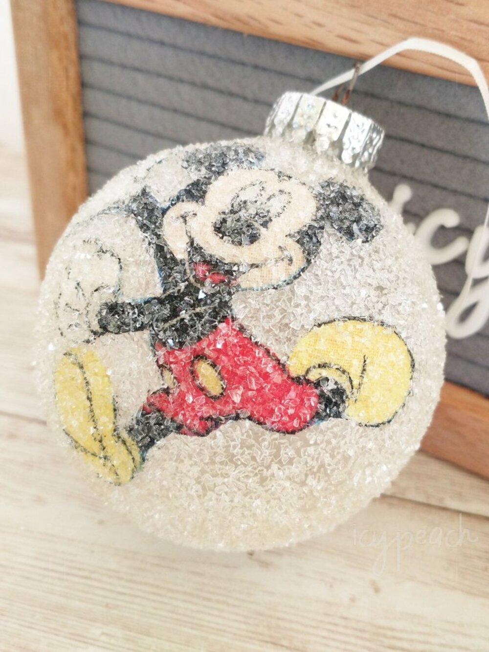 Mickey Mouse Tree Ornament Vintage Disney Frosted Glass Snowball Holiday Bulb - Picture 12 of 14